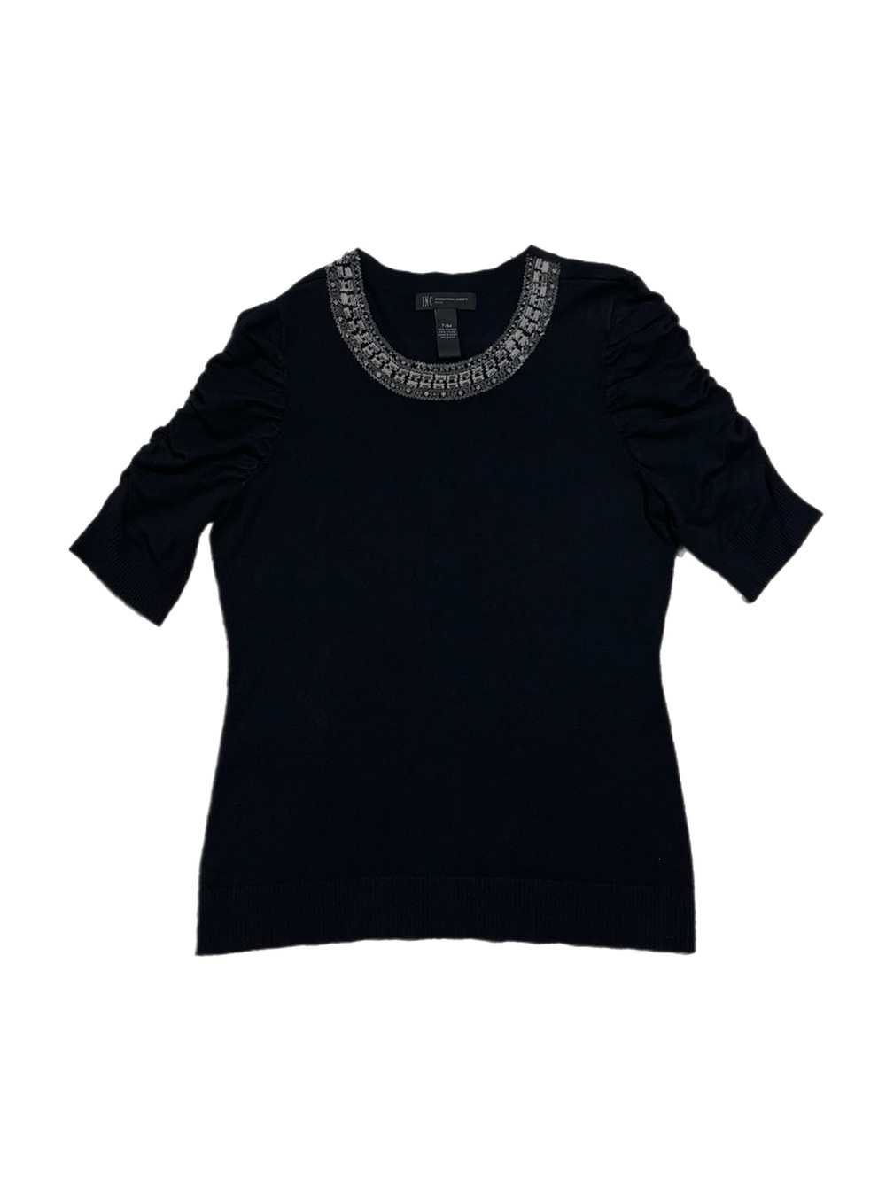 I.N.C Rhinestone Collar Black Top